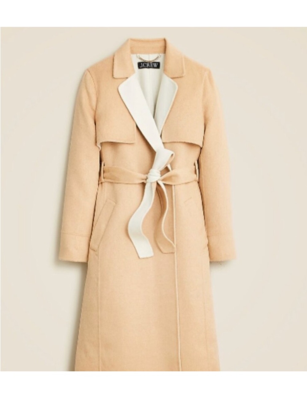 🧥 J. Crew Cream and Beige Wool Belted Wrap Coat